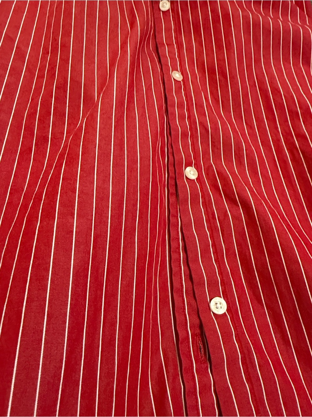 Chaps Red with White Pinstripe Cotton Shirt - Picture 5 of 6